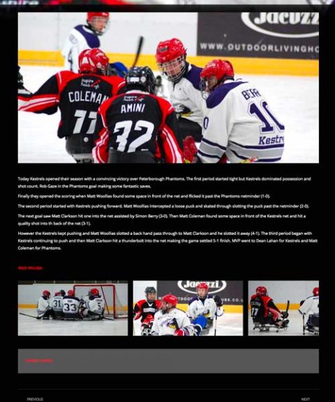 Phantoms v Hull Game review from the British Sledge Hockey Association website design
