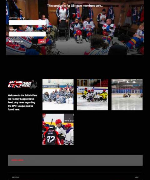 Locker Room page fro British Sledge Hockey Association website design